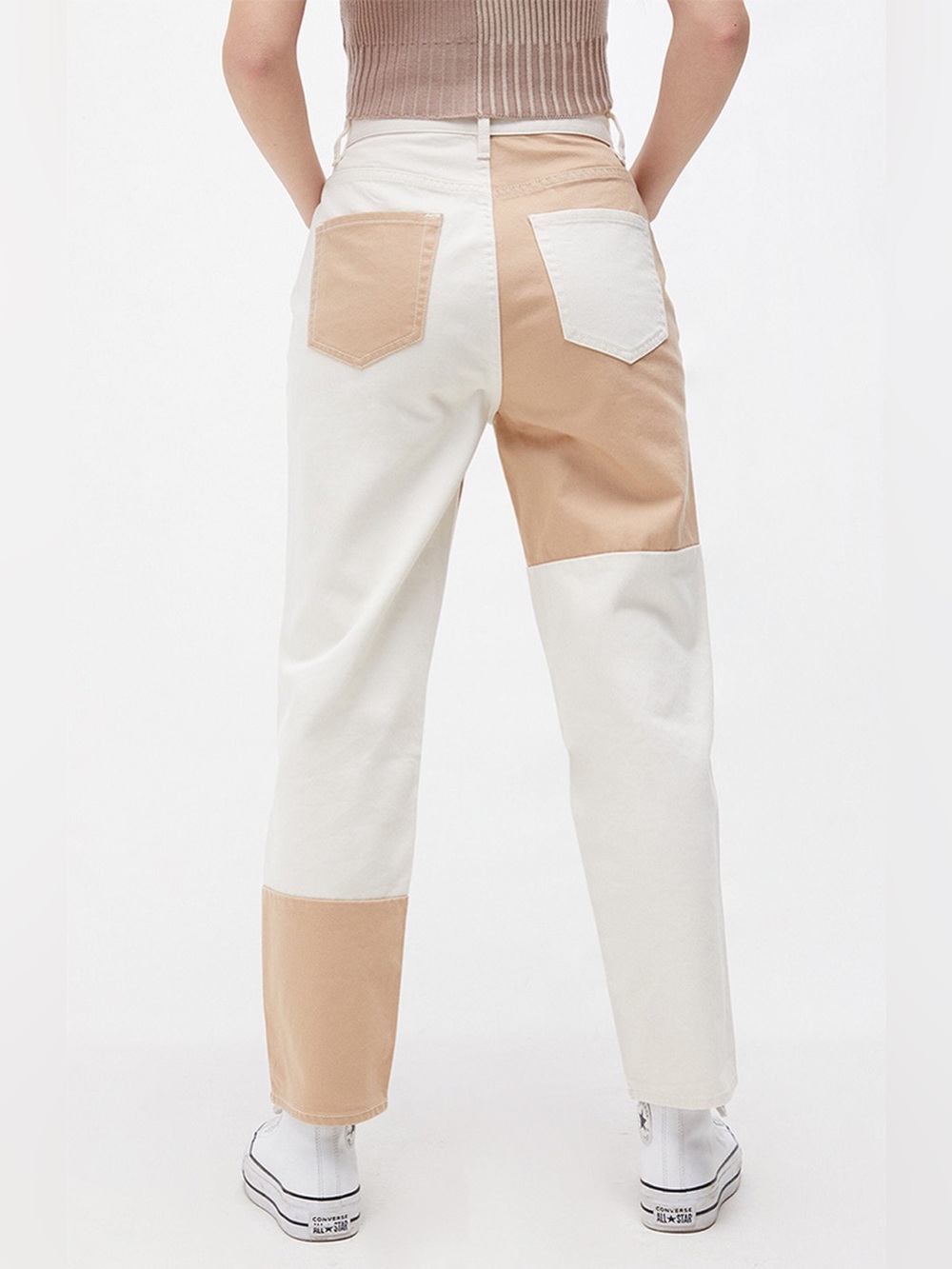Pacsun Two-Tone Paneled High Waisted Straight Leg Jeans color block rise 24 tan